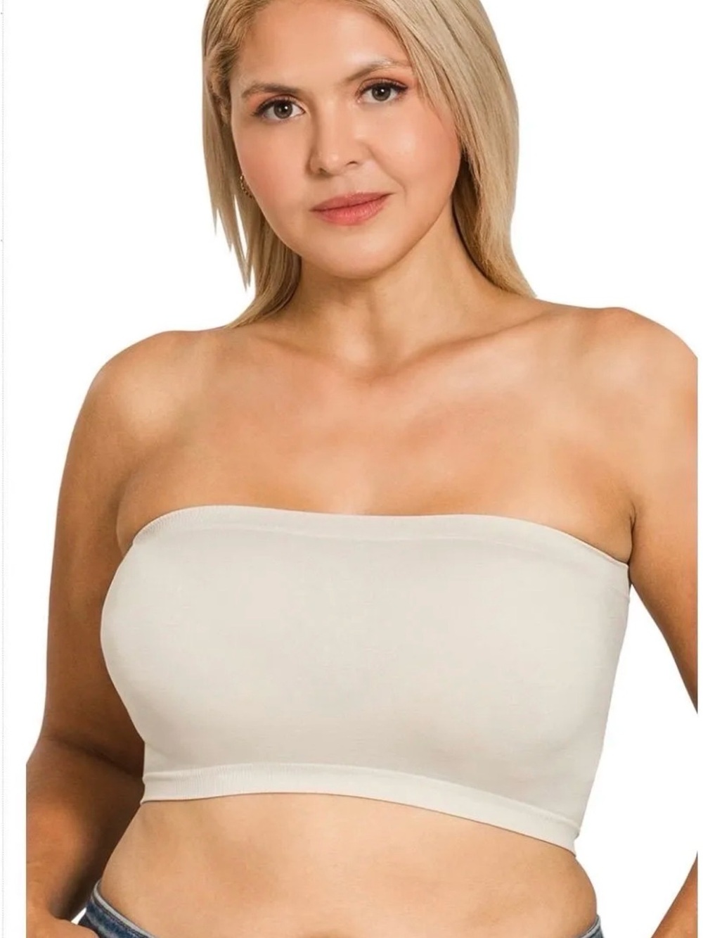Zenana Plus Seamless 8inch Bandeau in Sand Beige